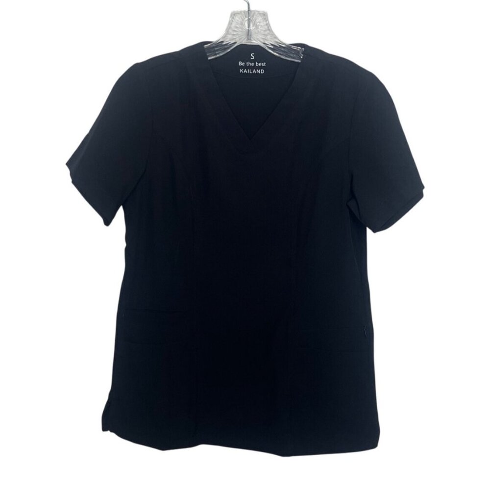 Kailand Vneck Scrub Top Small Black New Short Sleeves Medical Nurse Hospital